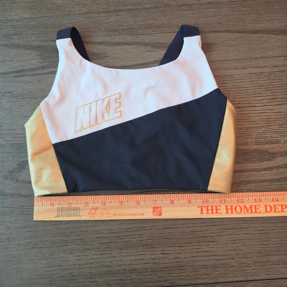 Nike Womens Colorblock Sports Bra Black White‎ Metallic Gold Small 716303-477445 - Picture 6 of 8